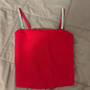 Alice + Olivia Red Crop Top with Embellished Straps
